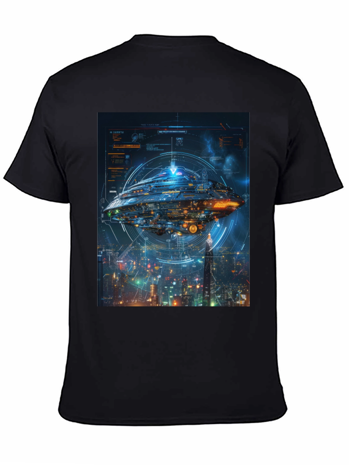 Sci-Fi Spaceship Black T-Shirt