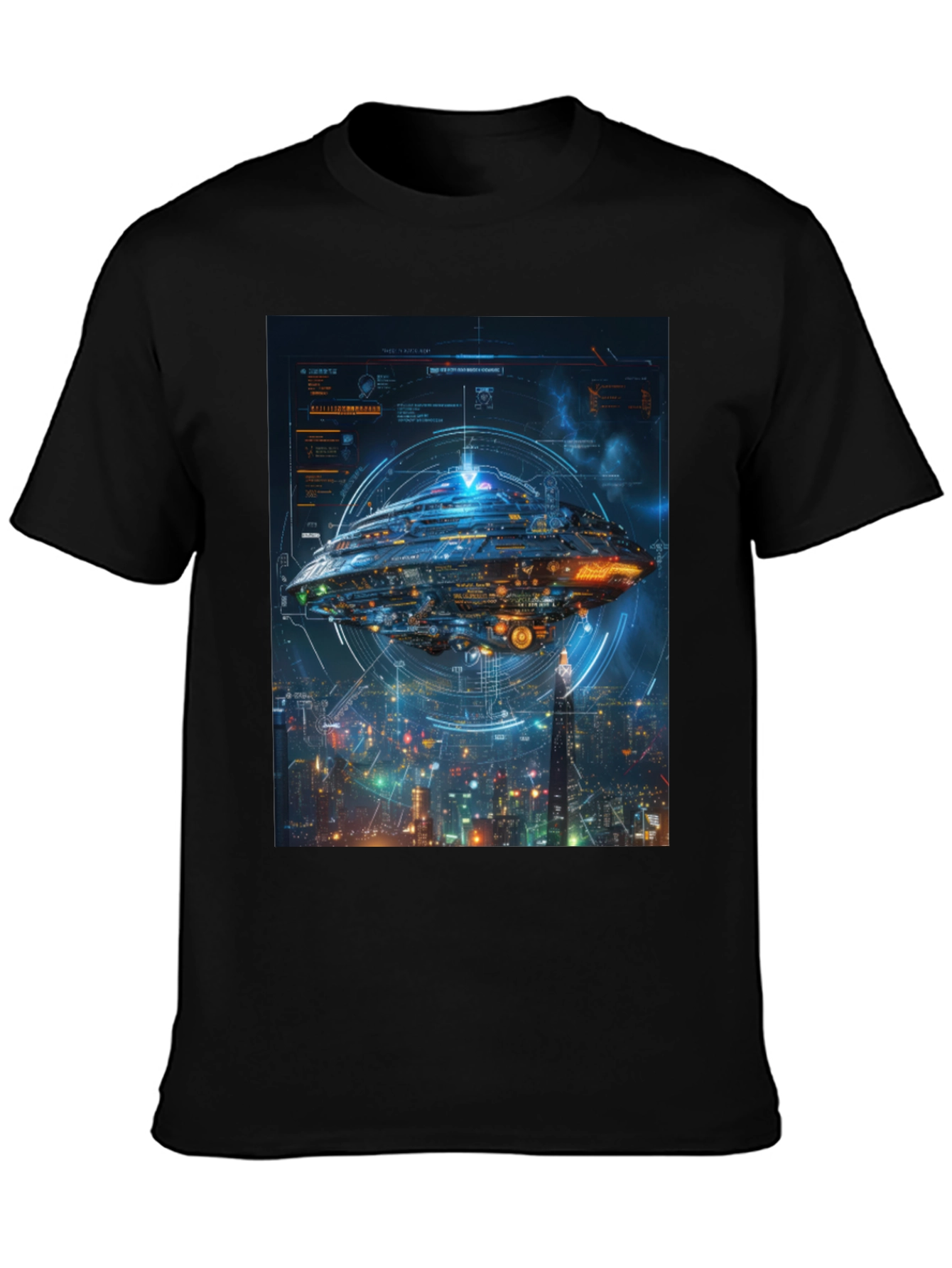 Sci-Fi Spaceship Black T-Shirt