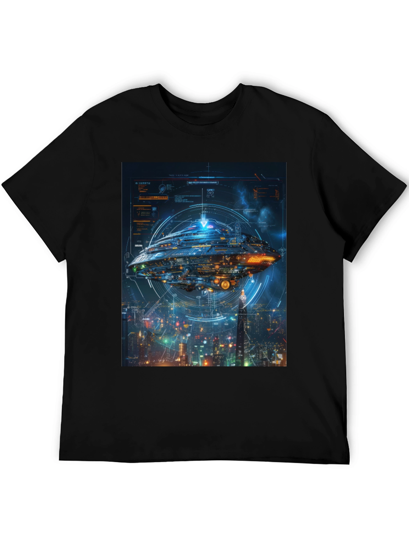 Sci-Fi Spaceship Black T-Shirt