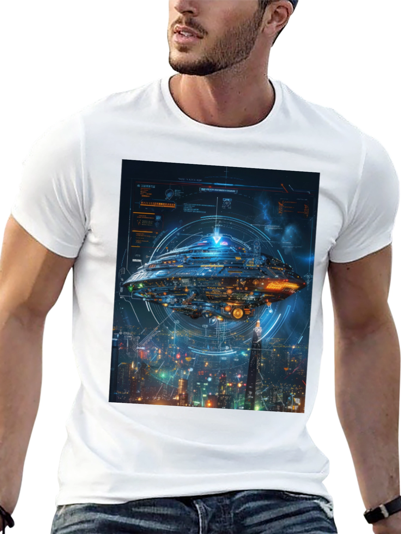 Sci-Fi Spaceship Black T-Shirt