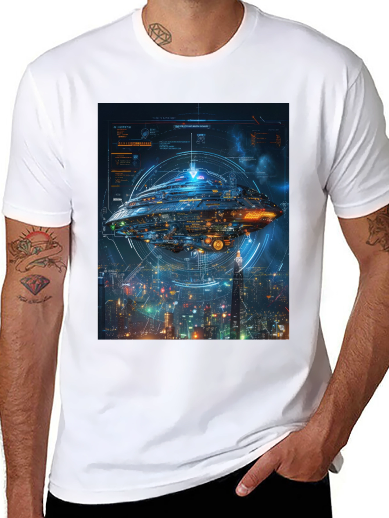 Sci-Fi Spaceship Black T-Shirt
