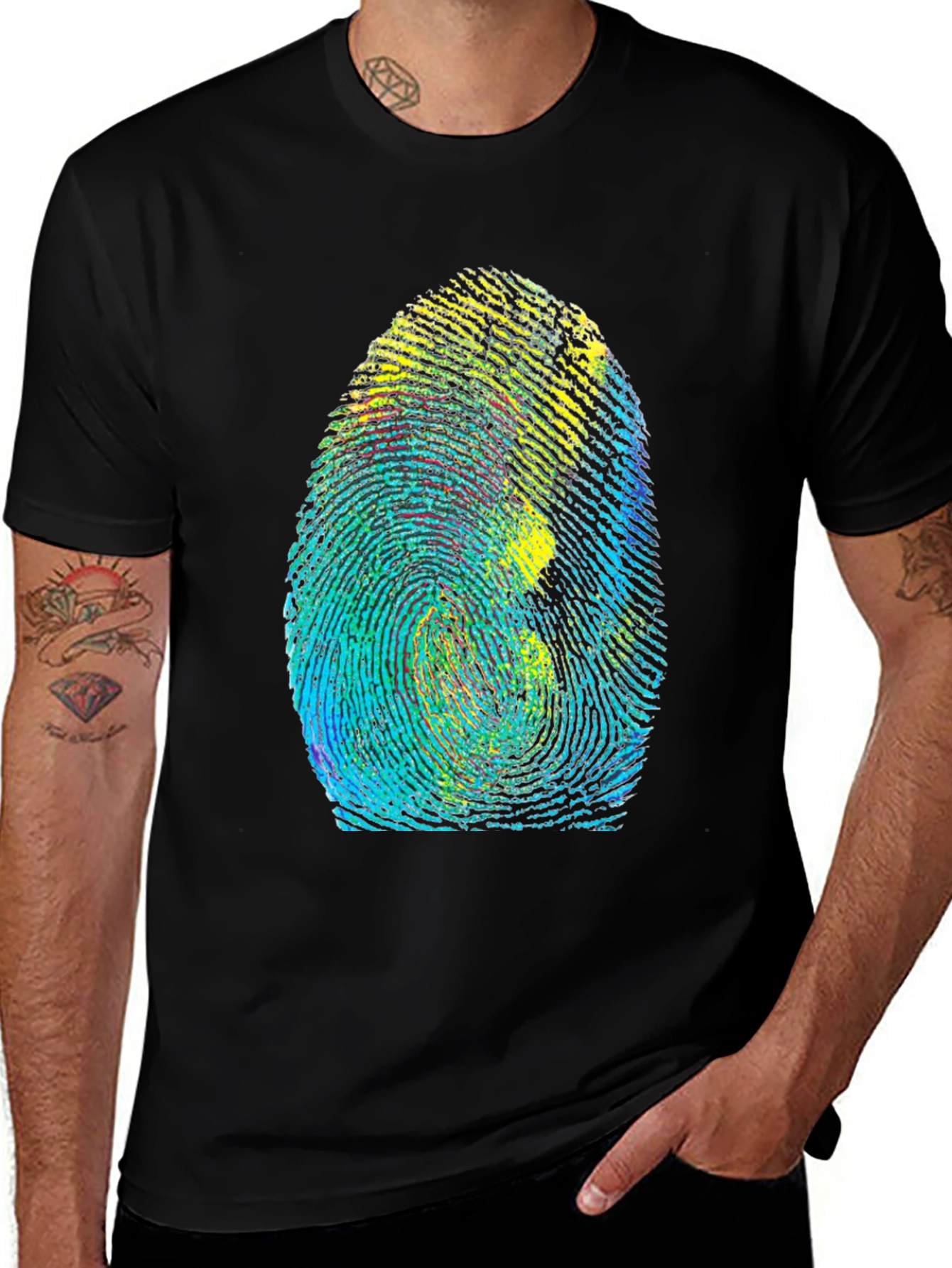 Unique Fingerprint Graphic T-Shirt - Black