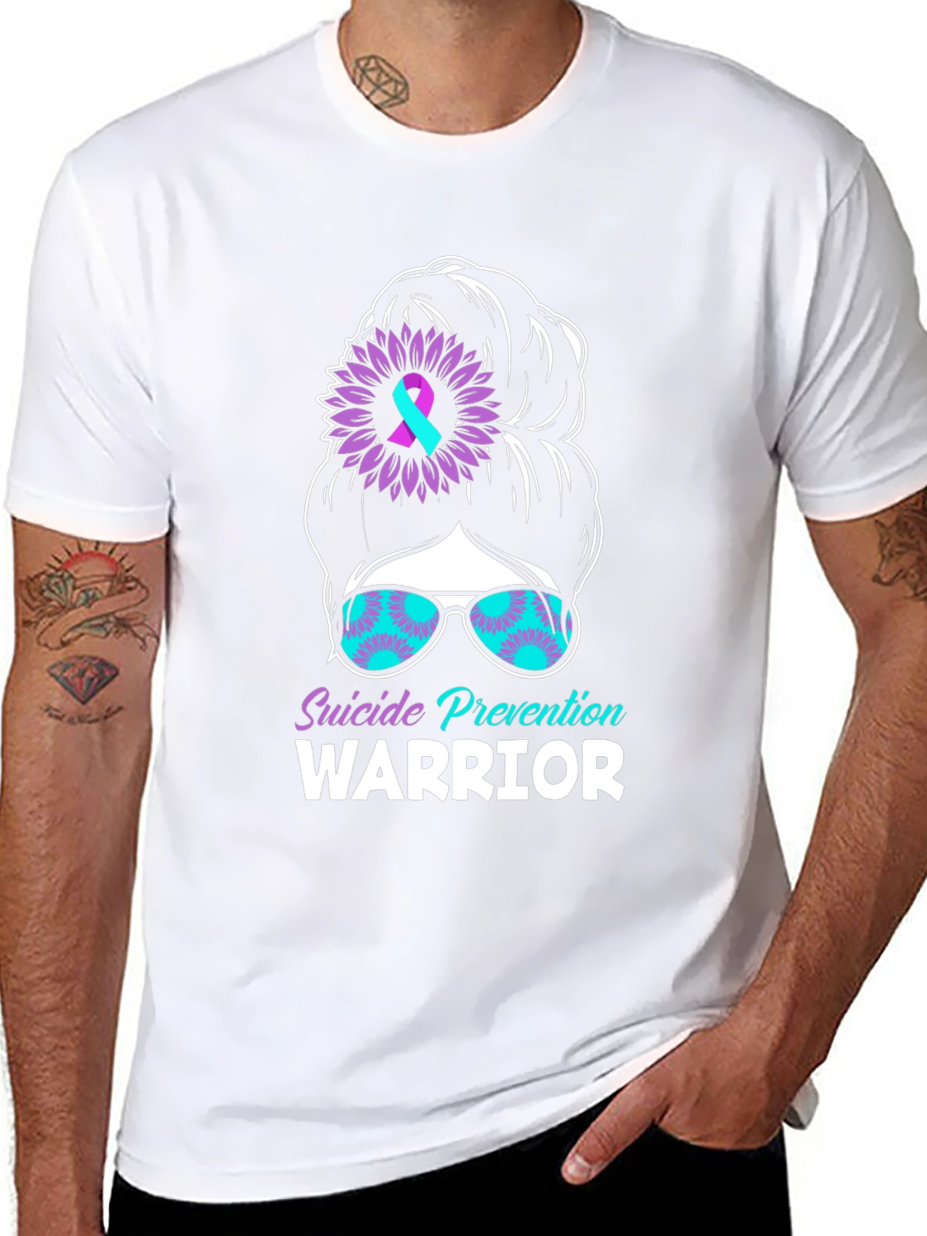 Suicide Prevention Warrior Messy Bun T-Shirt