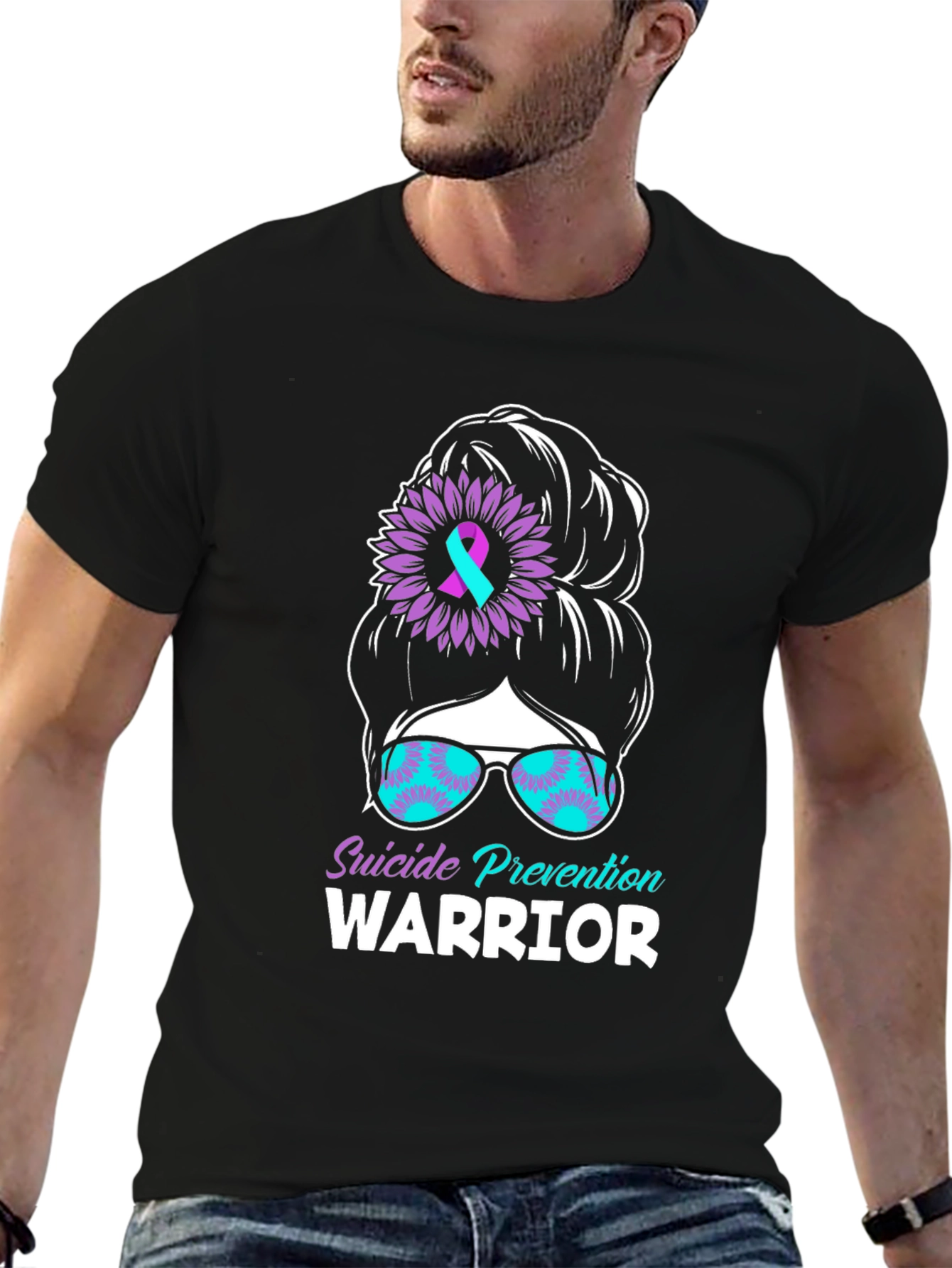 Suicide Prevention Warrior Messy Bun T-Shirt