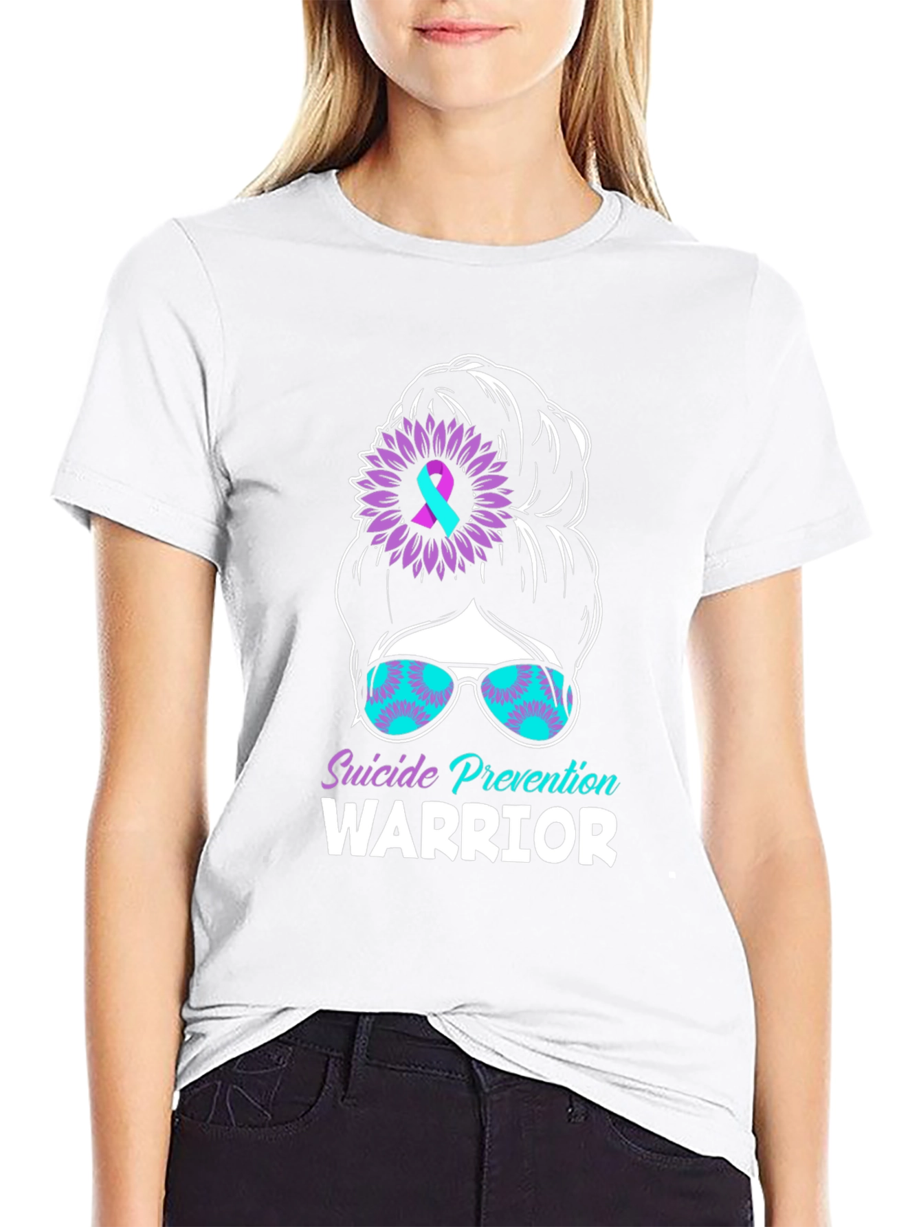 Suicide Prevention Warrior Messy Bun T-Shirt