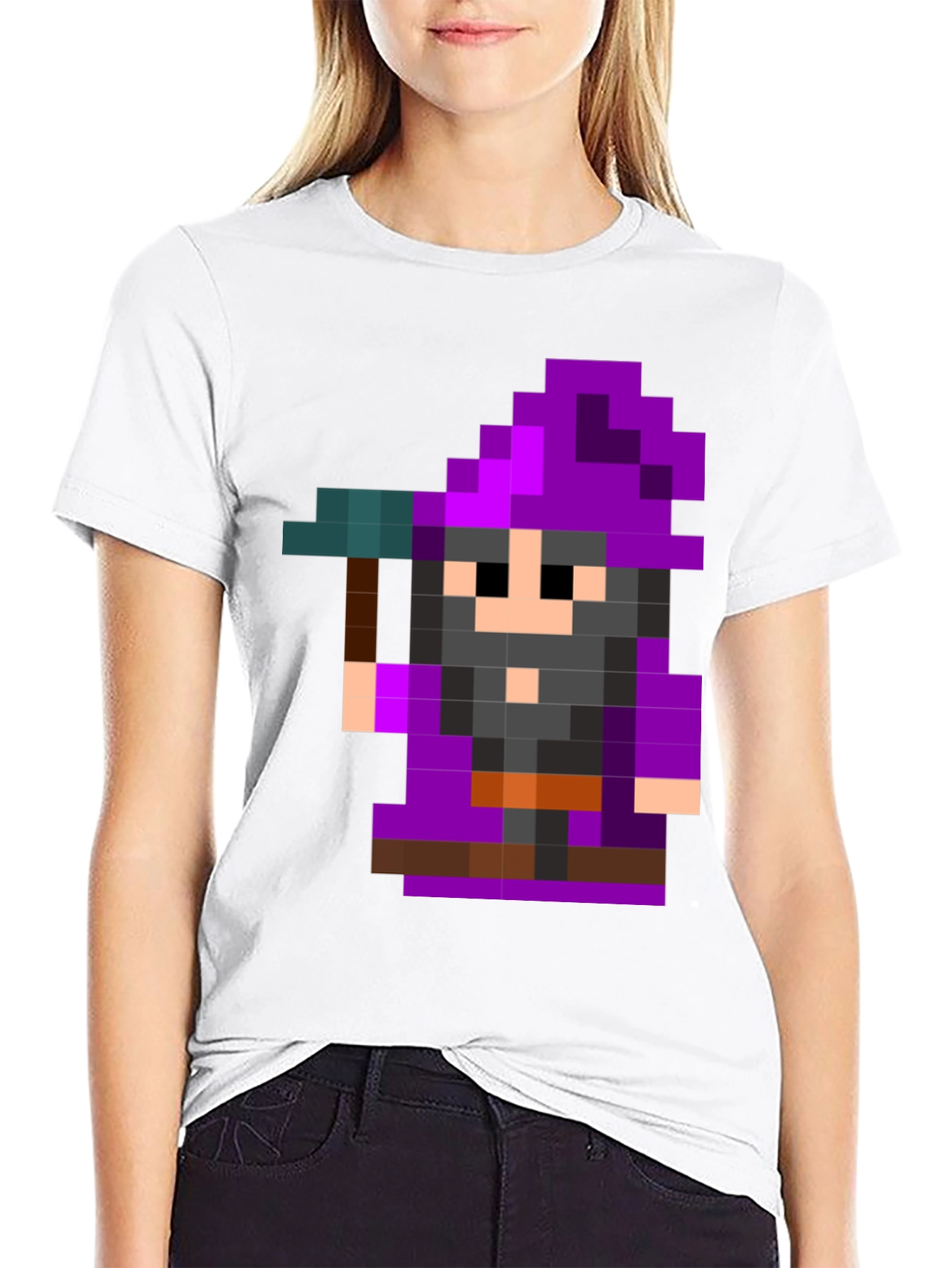 Pixel Art Wizard Black T-Shirt