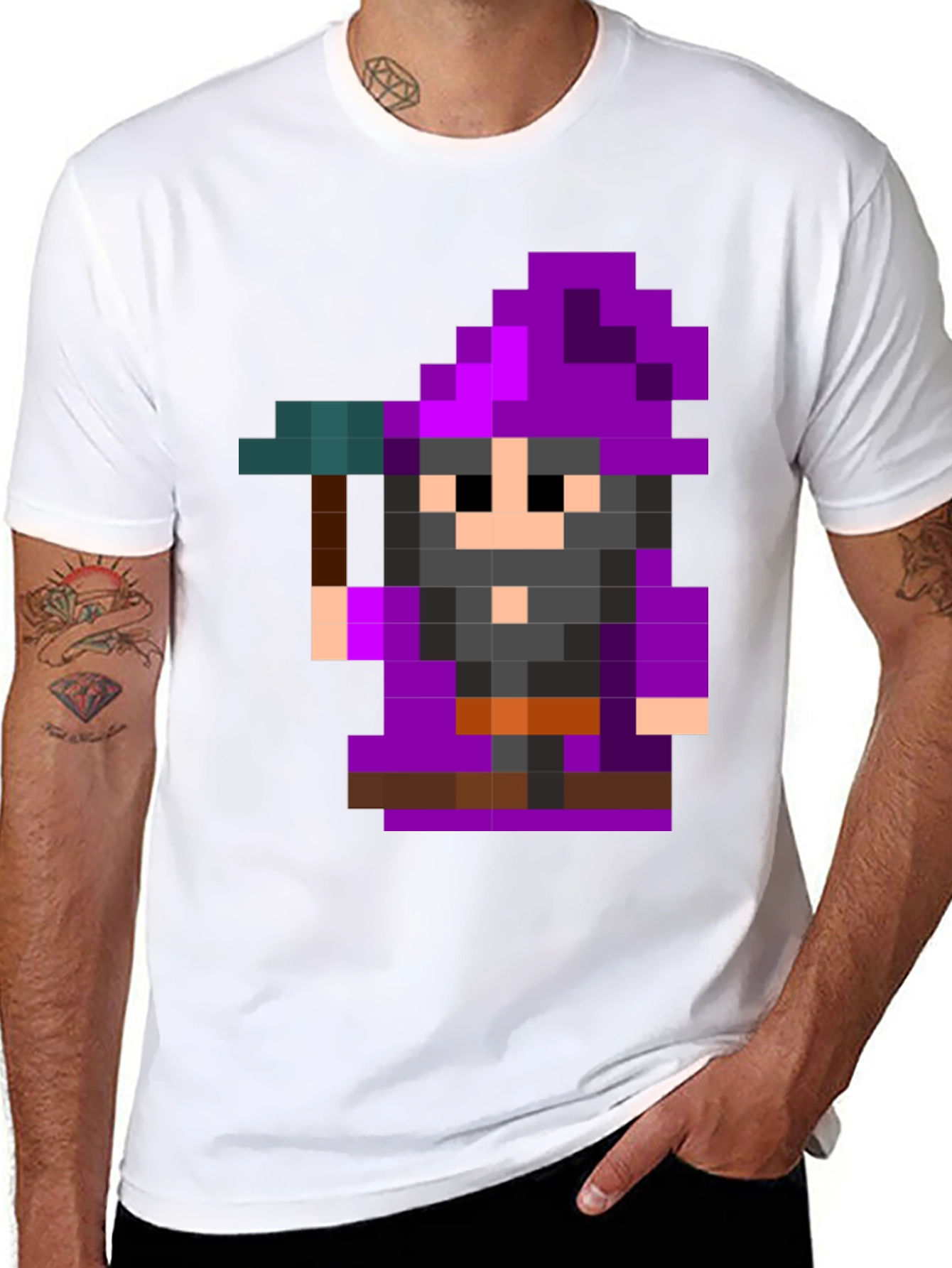 Pixel Art Wizard Black T-Shirt