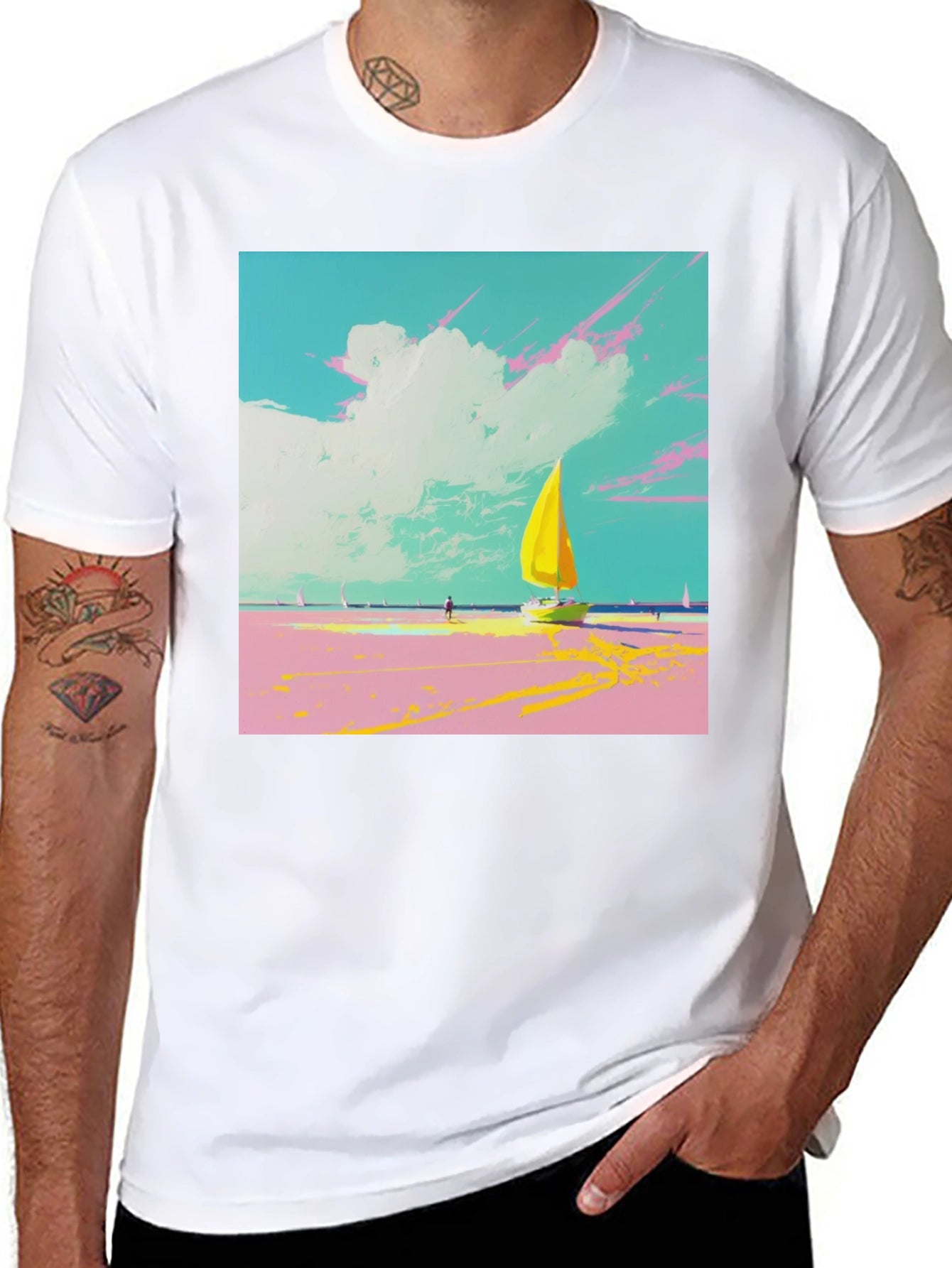 Sailboat Beach T-Shirt: Vibrant Graphic Tee