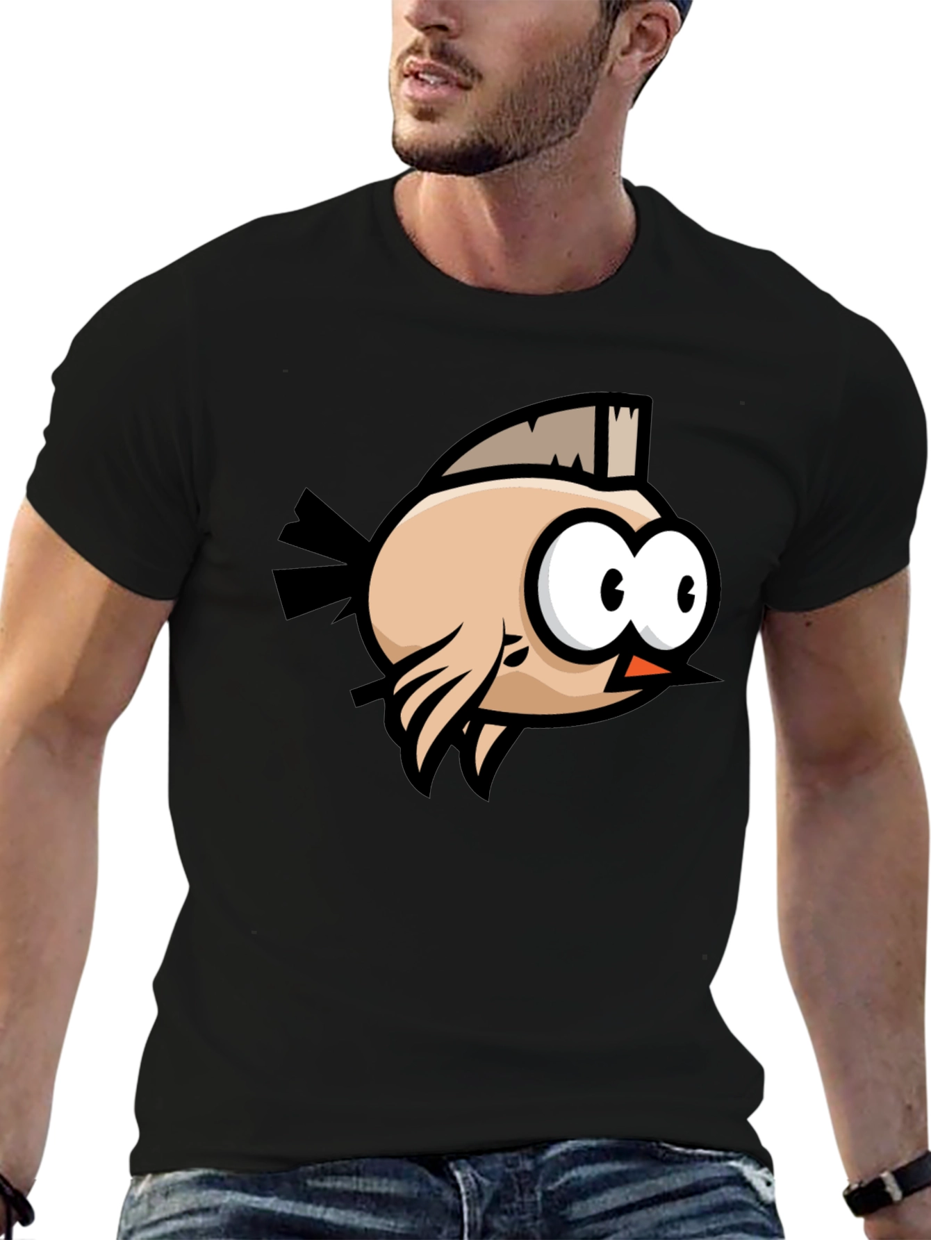Cartoon Bird Graphic Tee - Black T-Shirt