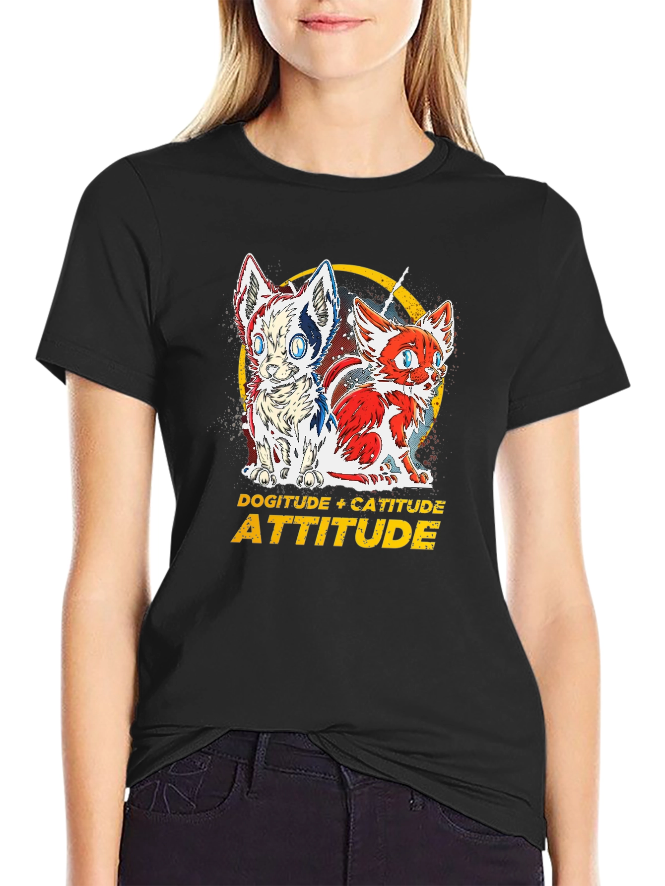 Dogitude Catitude Attitude Graphic T-Shirt