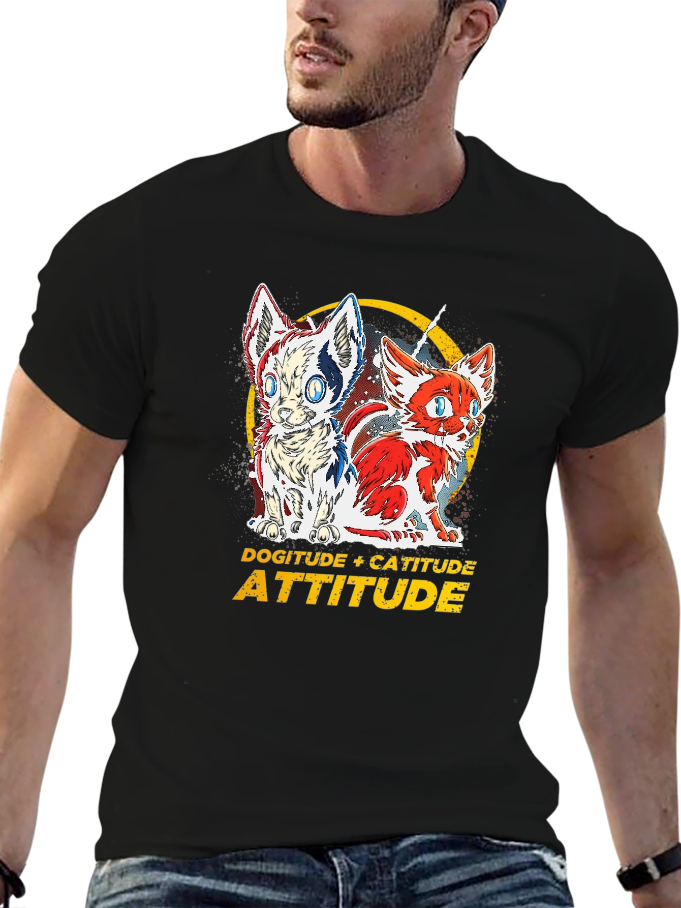 Dogitude Catitude Attitude Graphic T-Shirt