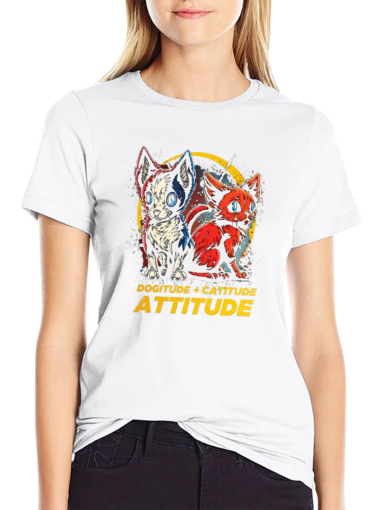 Dogitude Catitude Attitude Graphic T-Shirt