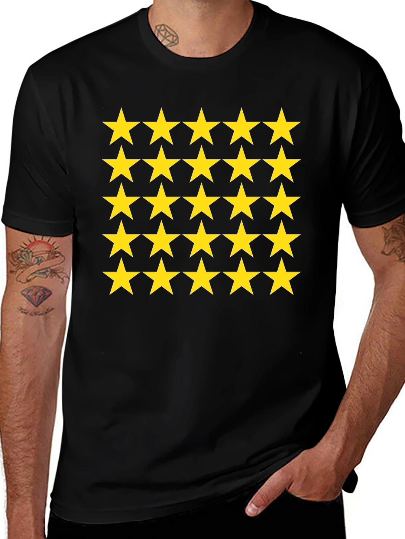 Star Pattern Black T-Shirt