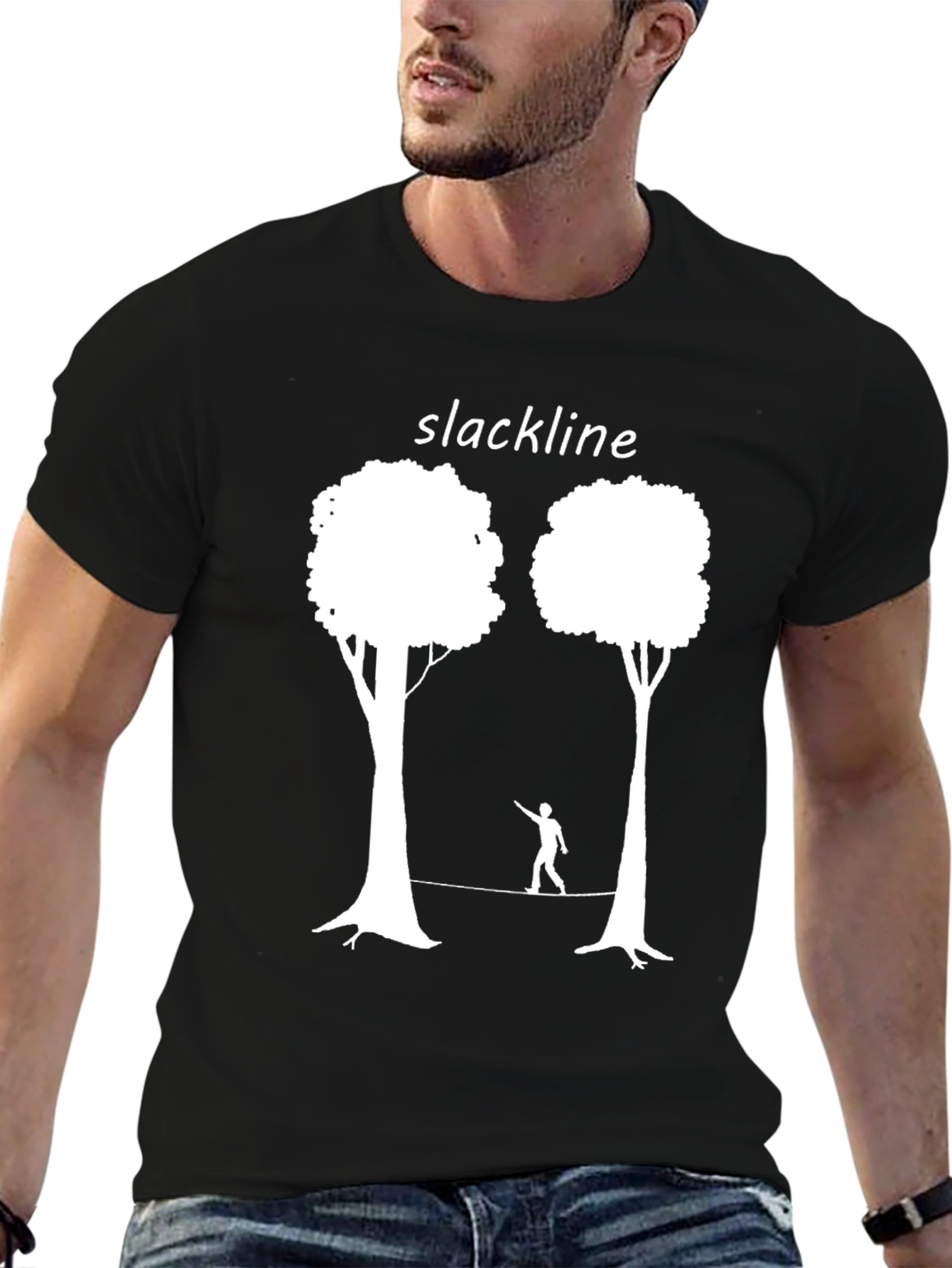 Slackline Trees Graphic Tee - Black Cotton T-Shirt
