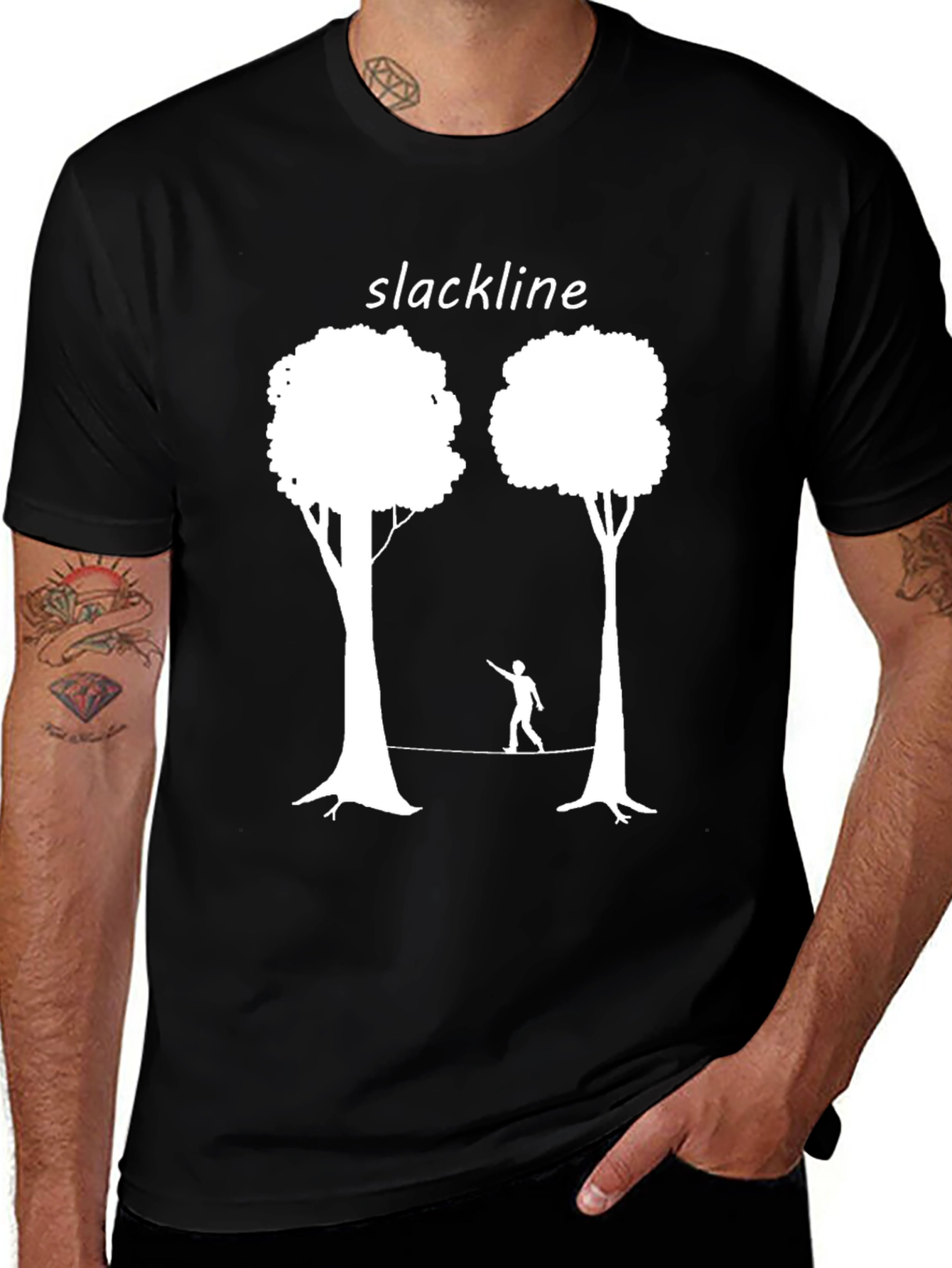 Slackline Trees Graphic Tee - Black Cotton T-Shirt
