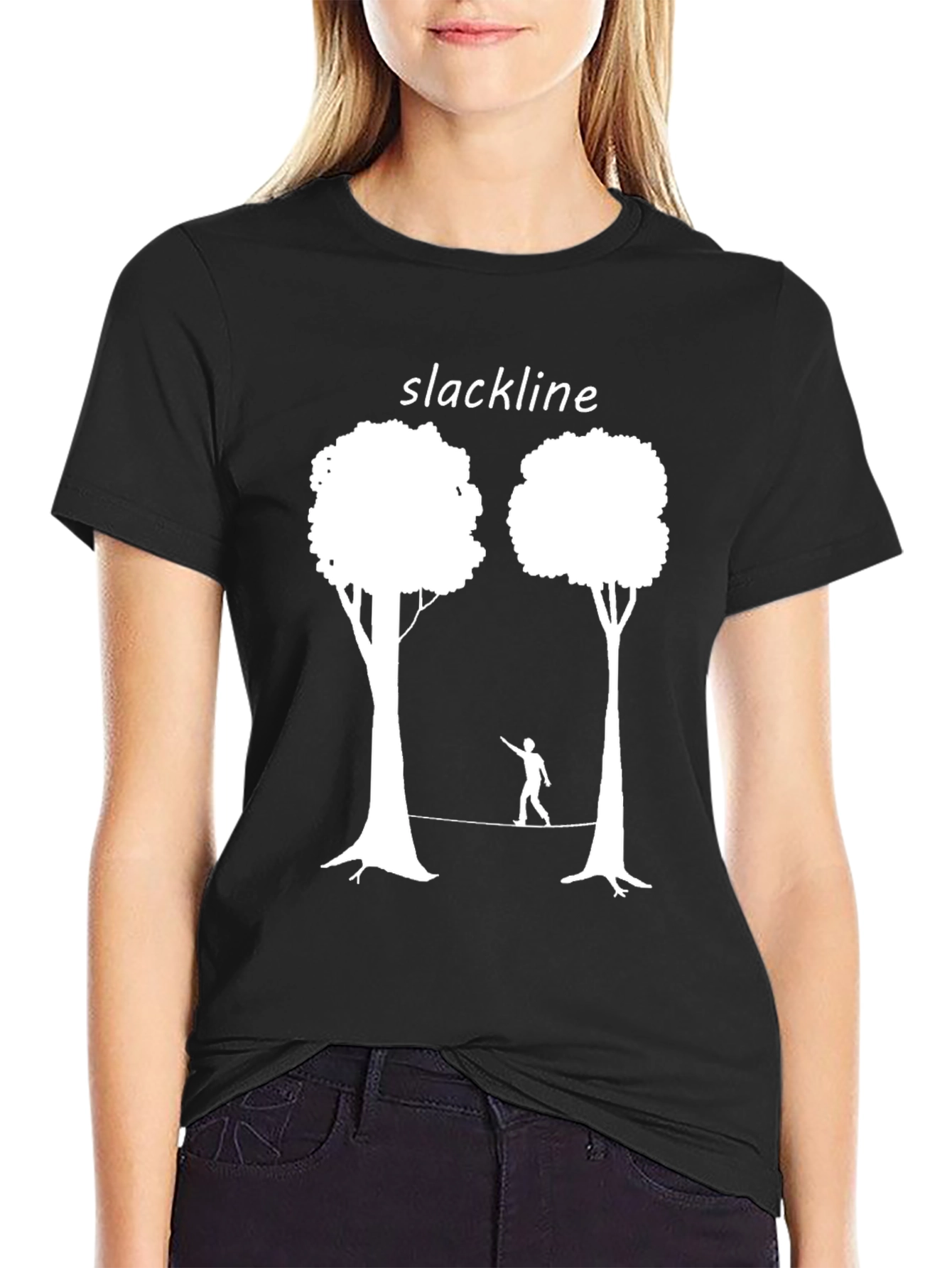 Slackline Trees Graphic Tee - Black Cotton T-Shirt