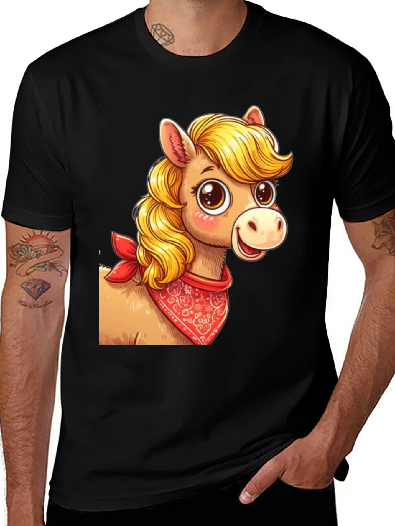 Cartoon Horse Bandana Graphic T-Shirt