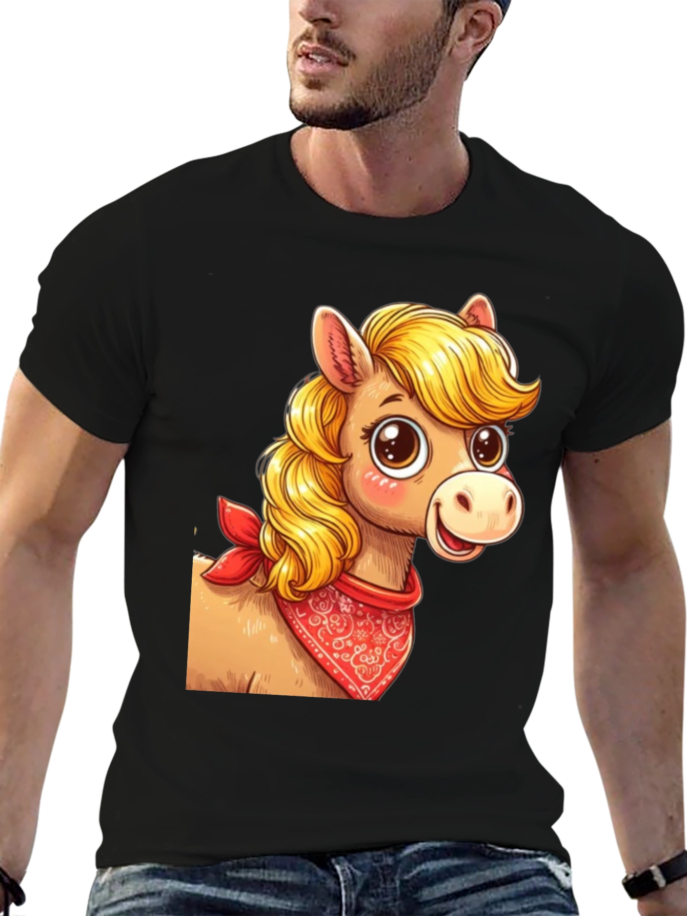 Cartoon Horse Bandana Graphic T-Shirt