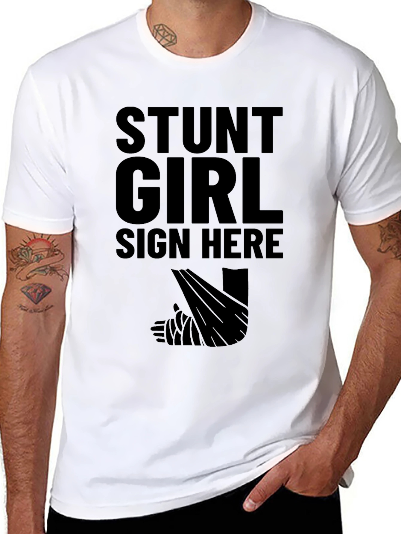 Stunt Girl Sign Here Black T-Shirt