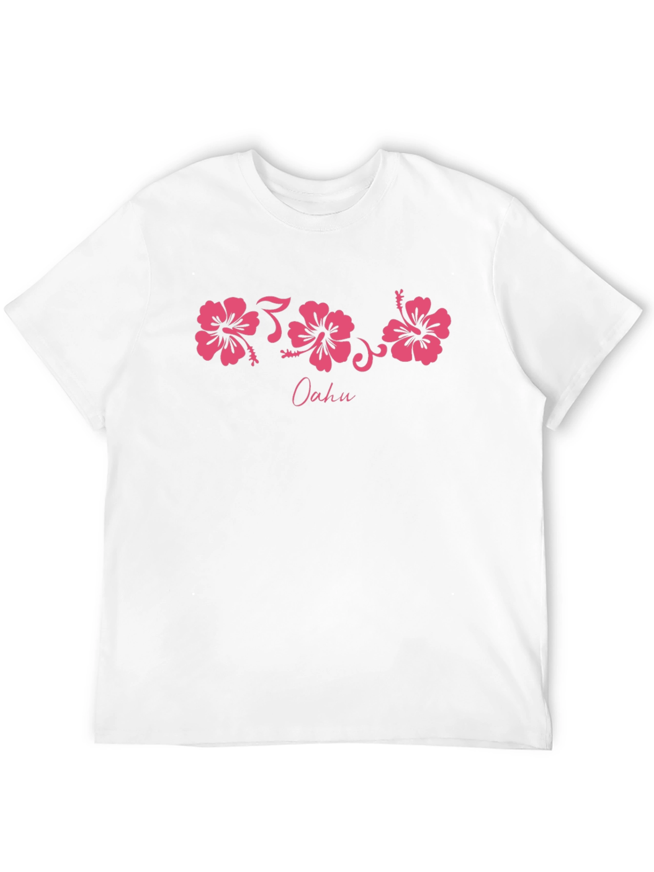 Oahu Pink Hibiscus Flower Graphic Black T-Shirt