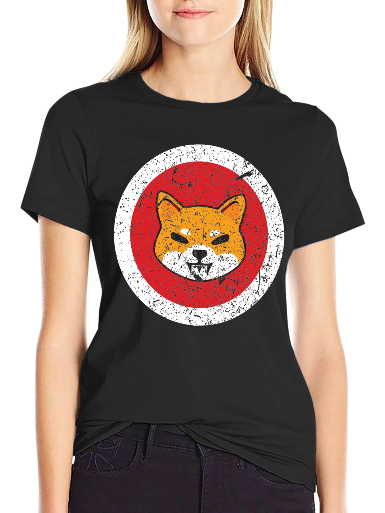 Shiba Inu Graphic Tee - Distressed Style