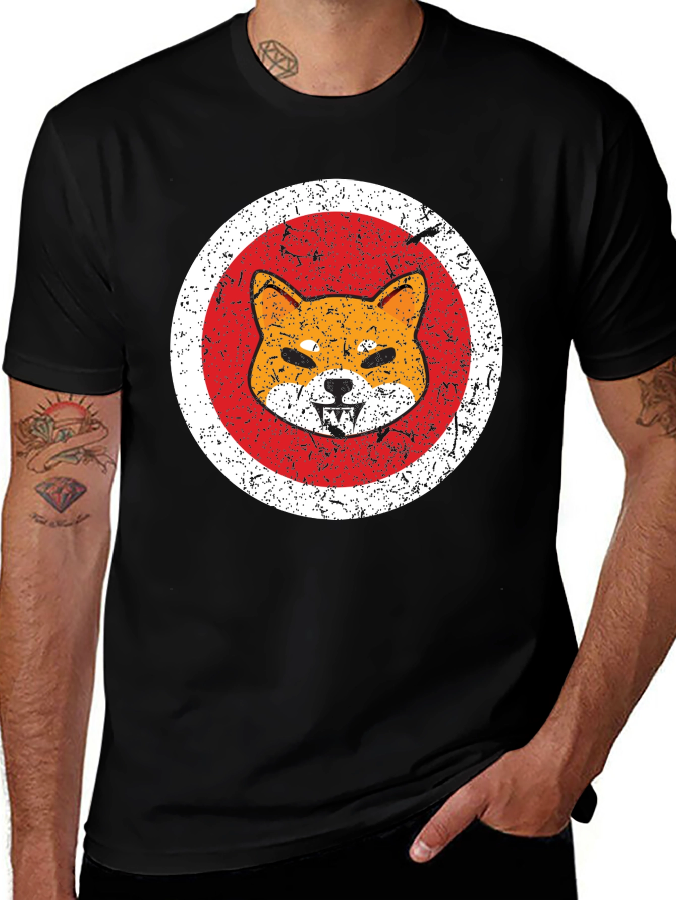 Shiba Inu Graphic Tee - Distressed Style