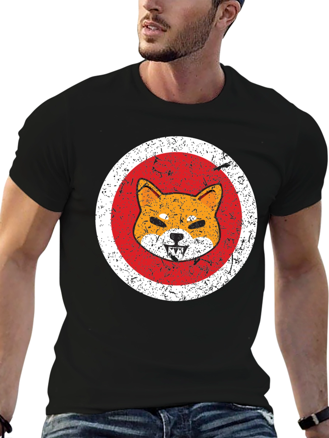 Shiba Inu Graphic Tee - Distressed Style