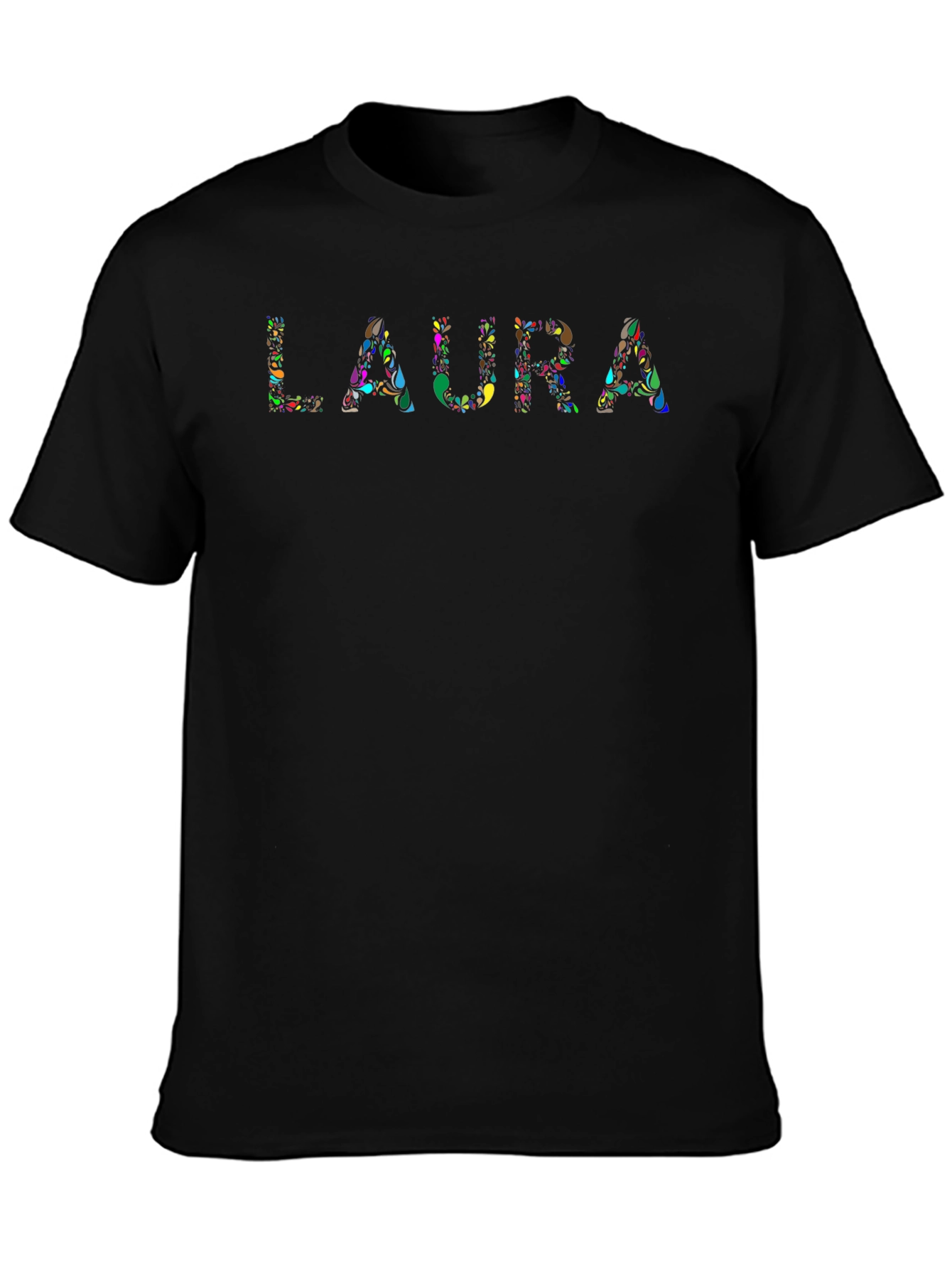 Personalized LAURA Floral Pattern Black T-Shirt