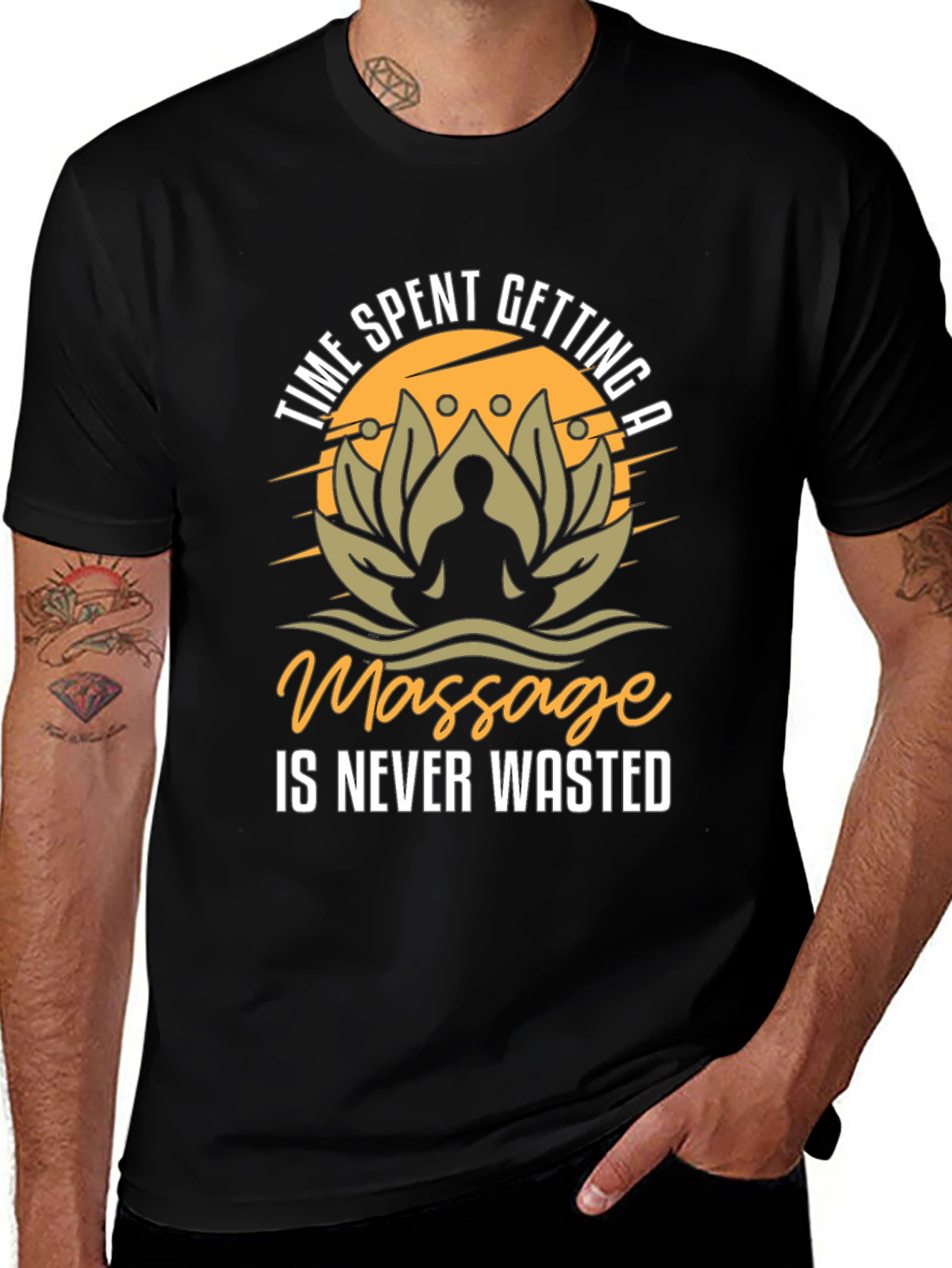 Massage Time Mens Black Graphic T-Shirt