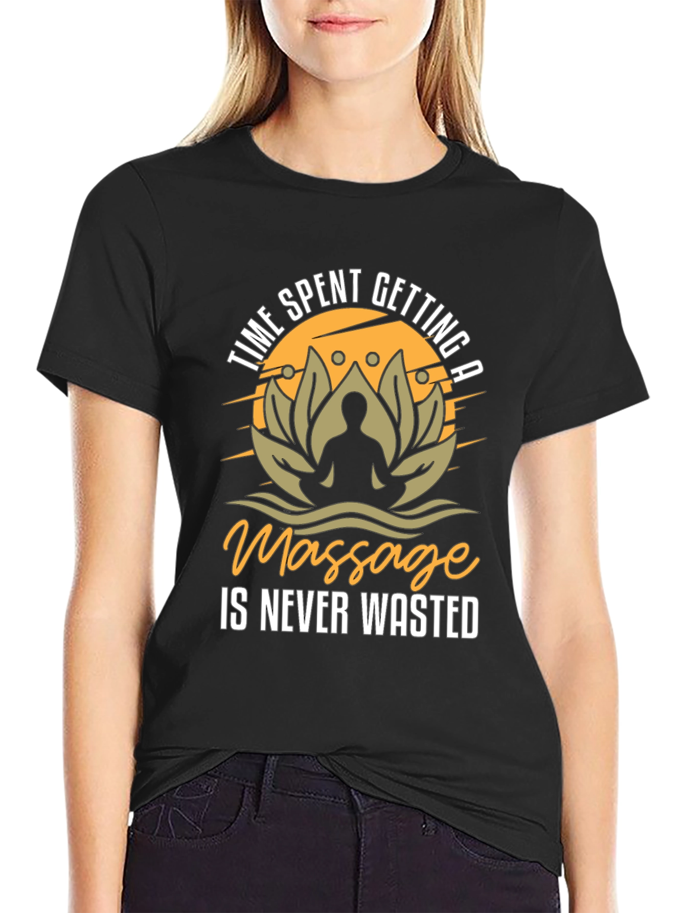 Massage Time Mens Black Graphic T-Shirt