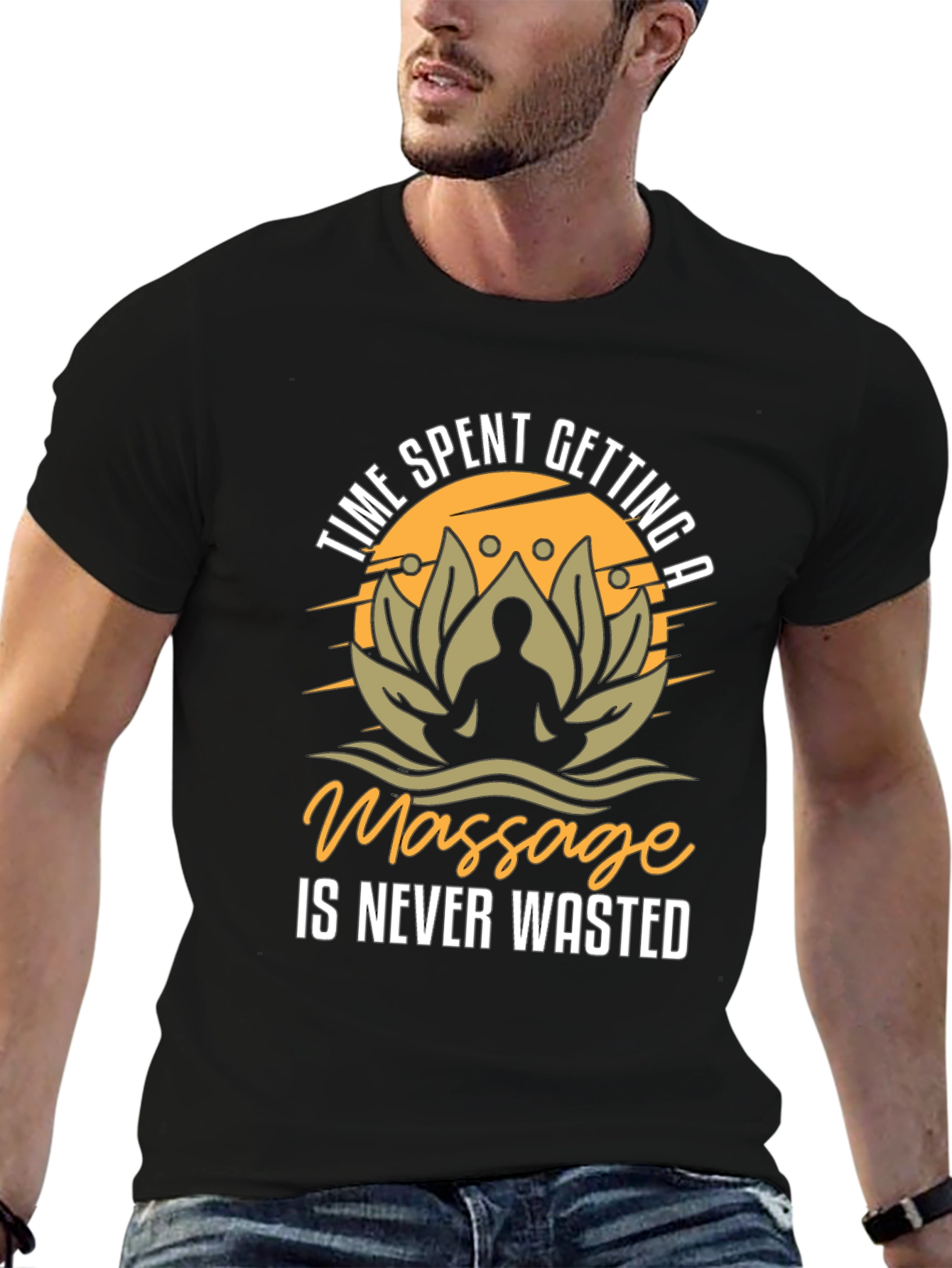 Massage Time Mens Black Graphic T-Shirt