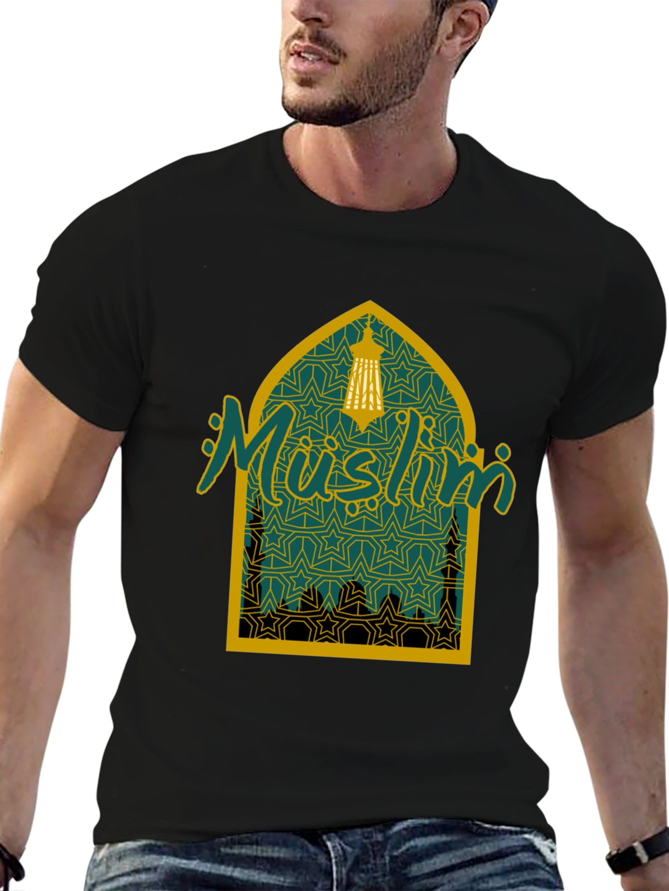 Muslim Lantern Graphic Tee - Black Cotton T-Shirt