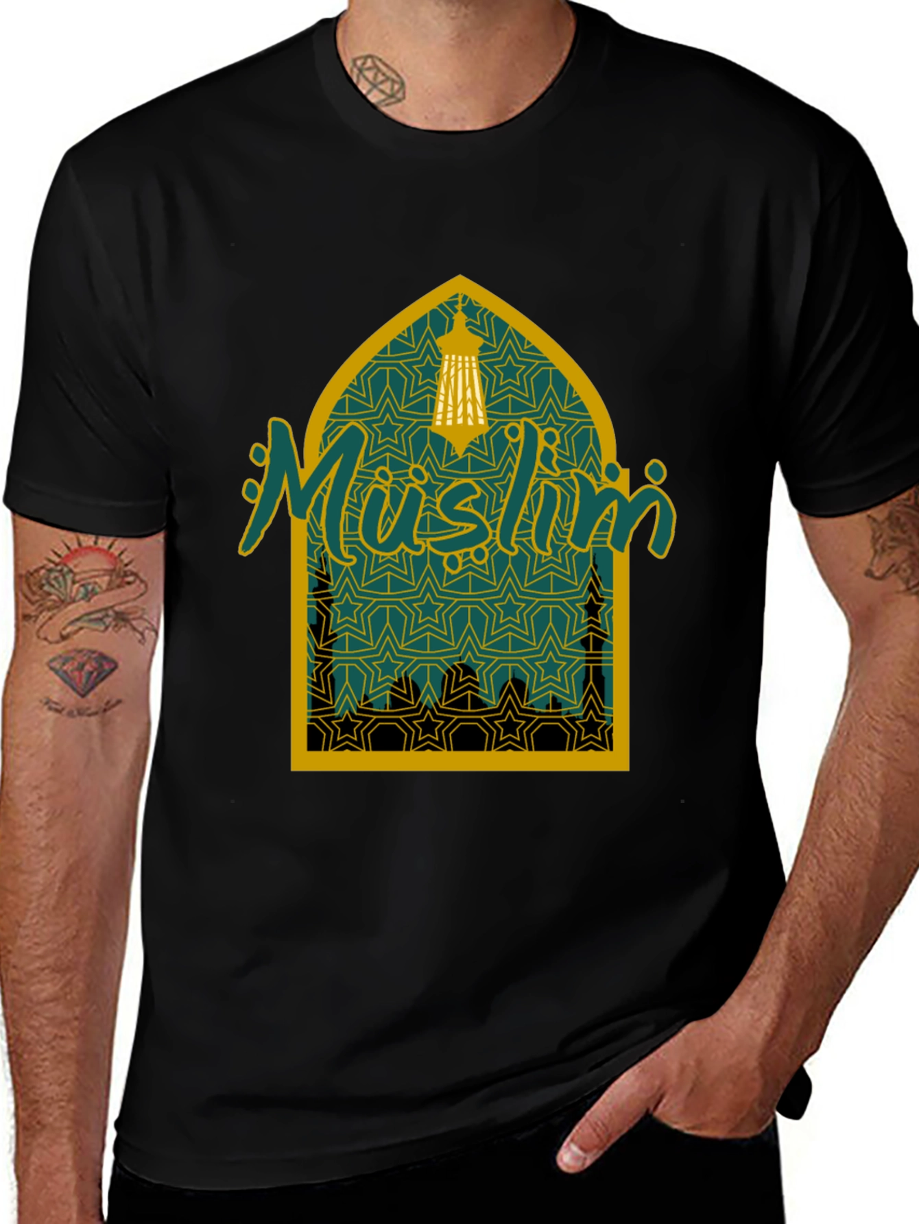 Muslim Lantern Graphic Tee - Black Cotton T-Shirt