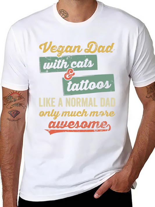 Vegan Dad with Cats & Tattoos T-Shirt