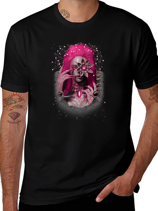 Gothic Floral Girl Graphic Tee - Edgy Statement Shirt