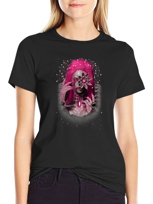 Gothic Floral Girl Graphic Tee - Edgy Statement Shirt