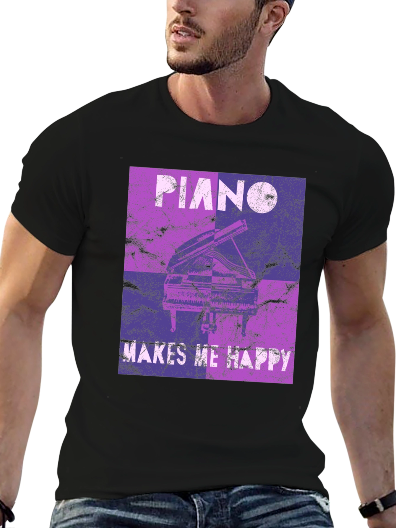 Piano Makes Me Happy Black T-Shirt