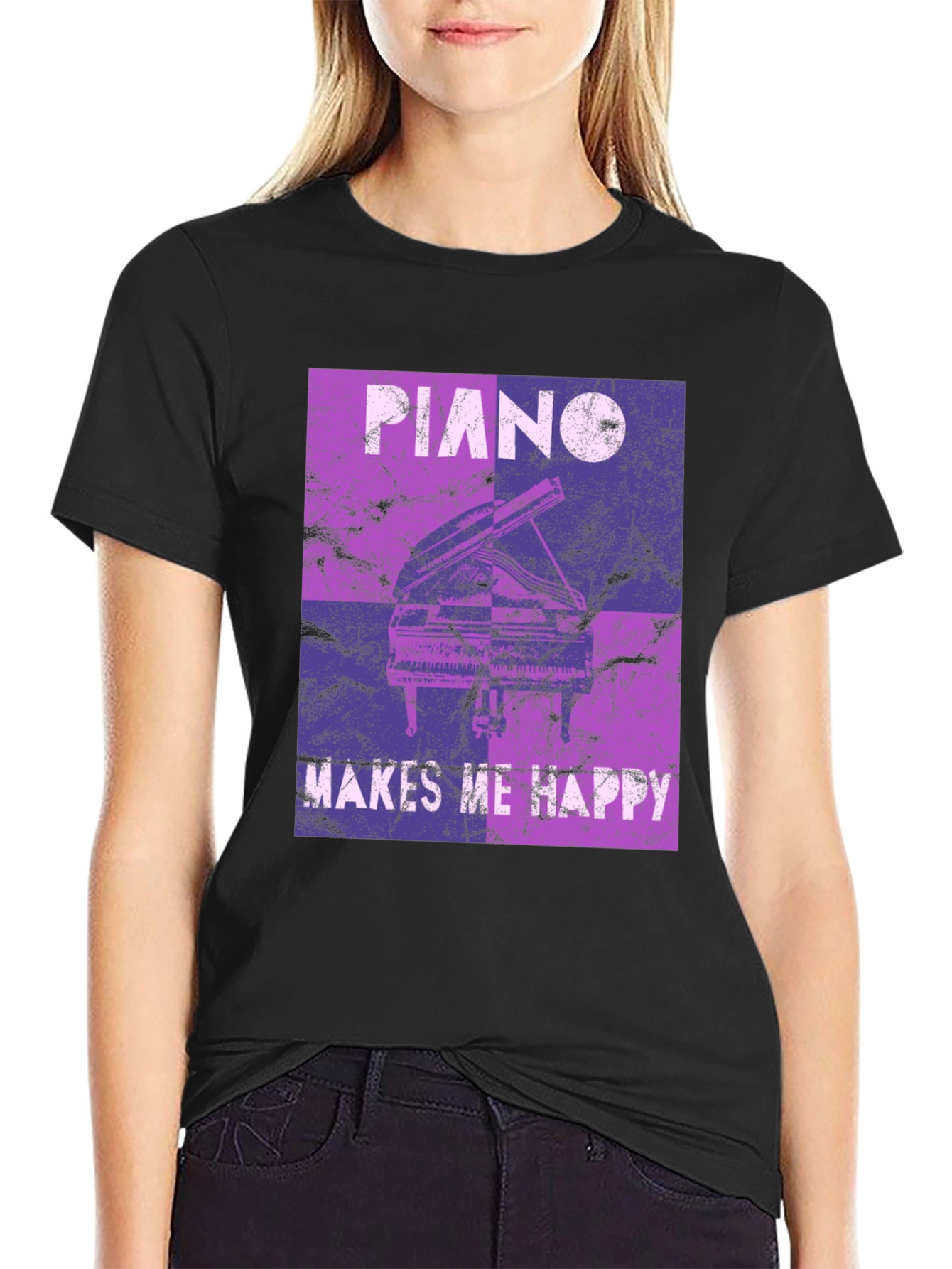 Piano Makes Me Happy Black T-Shirt