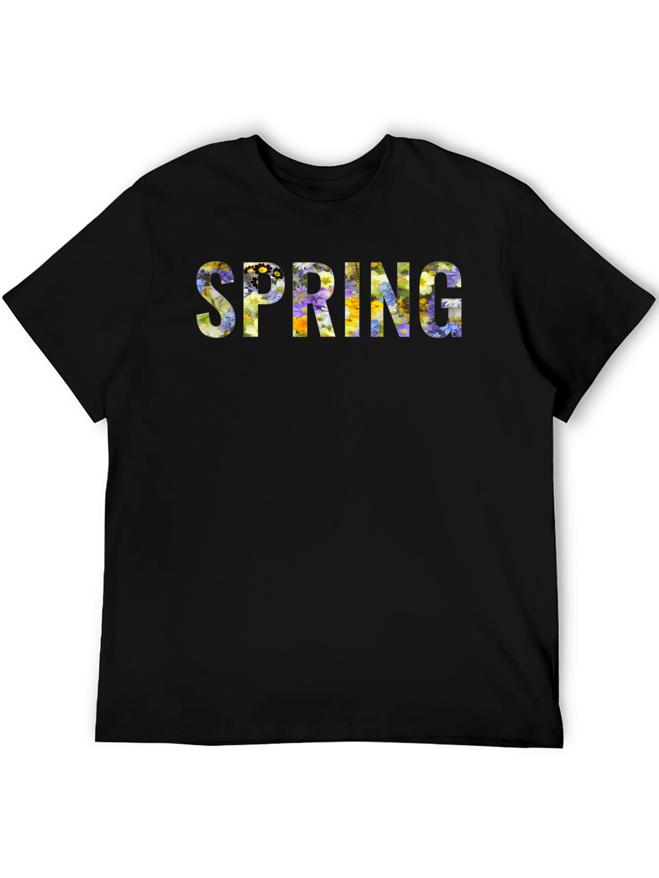 Floral Spring T-Shirt - Black Crew Neck Tee
