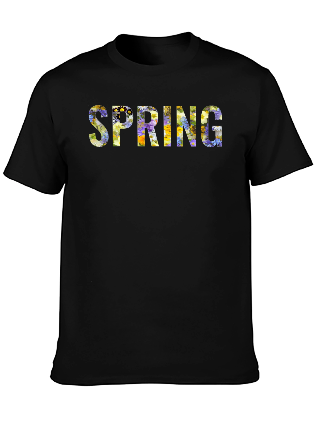 Floral Spring T-Shirt - Black Crew Neck Tee