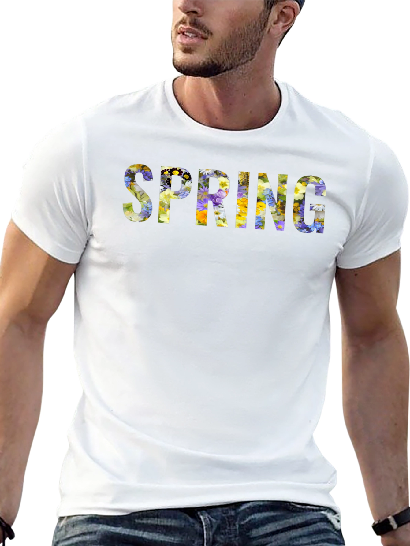 Floral Spring T-Shirt - Black Crew Neck Tee