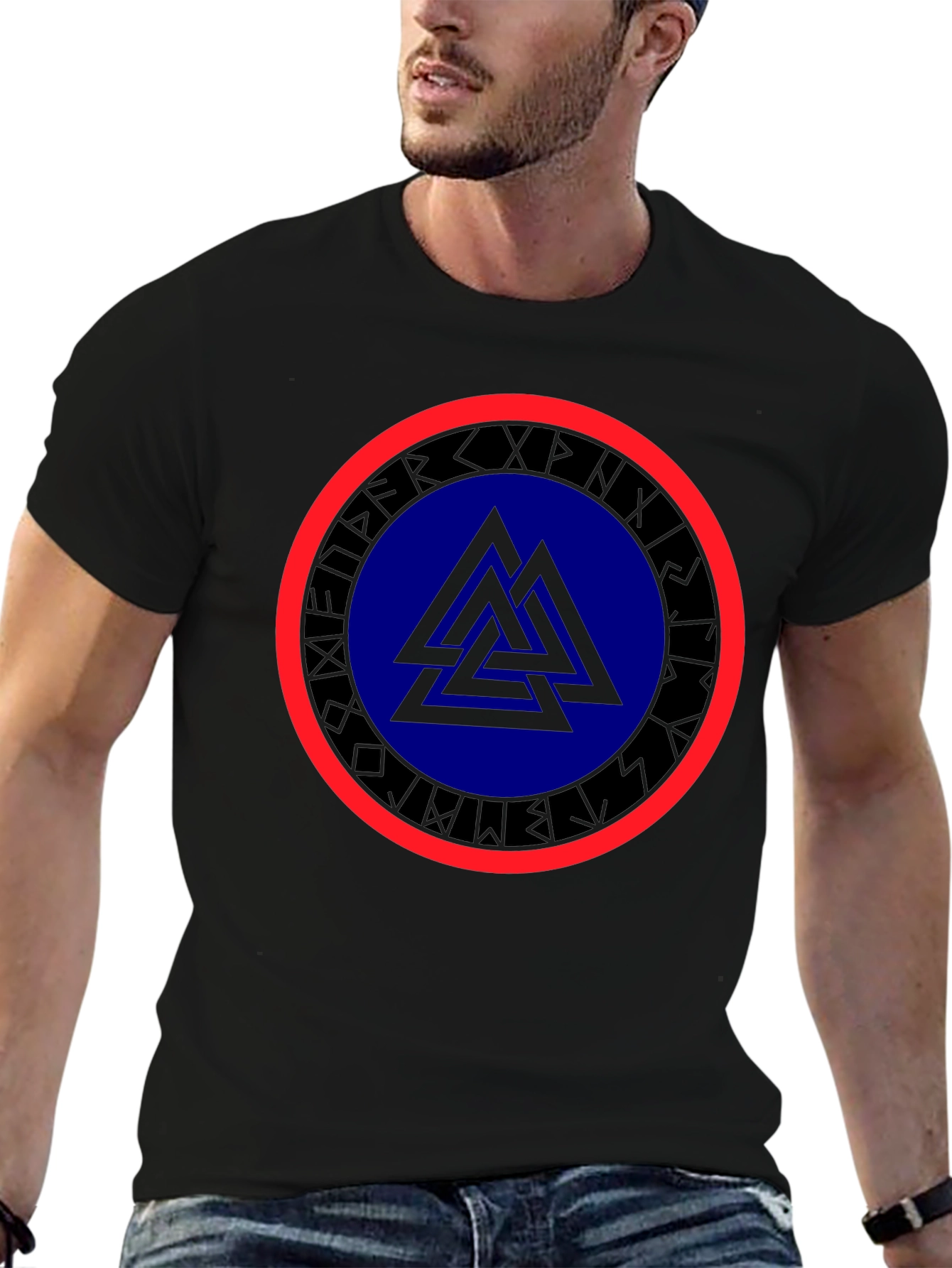 Viking Symbol T-Shirt - Black Valhalla Design