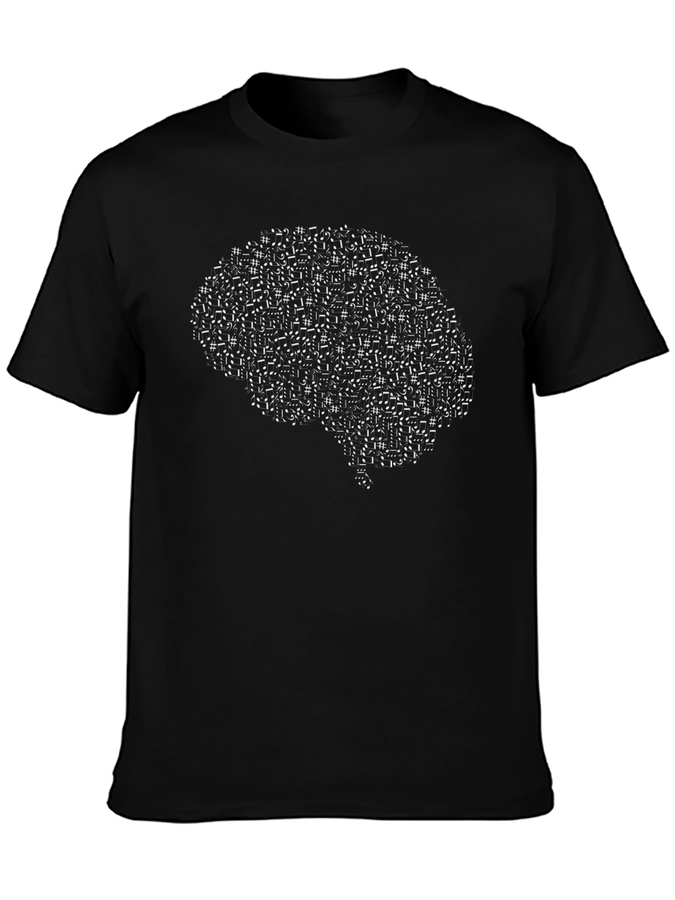 Brain Music Notes Graphic Tee - Black Cotton T-Shirt