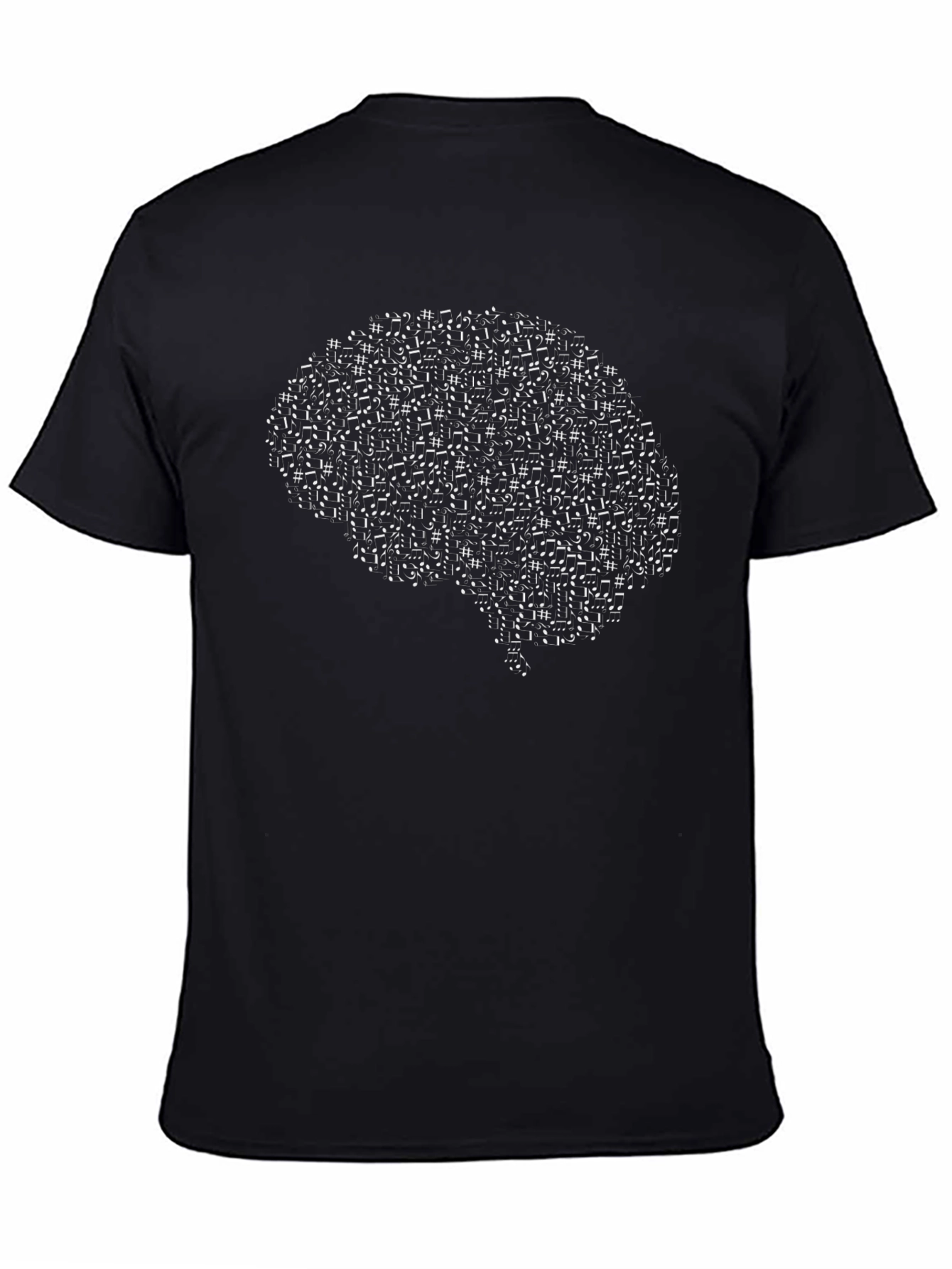Brain Music Notes Graphic Tee - Black Cotton T-Shirt