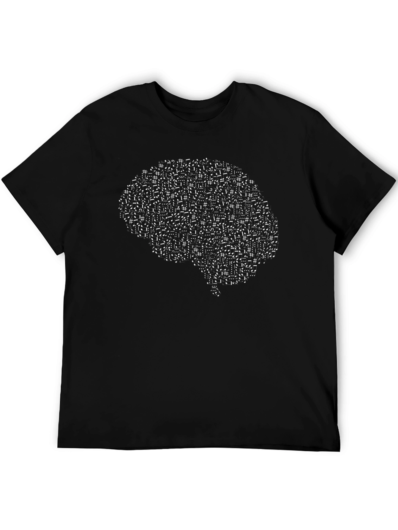 Brain Music Notes Graphic Tee - Black Cotton T-Shirt