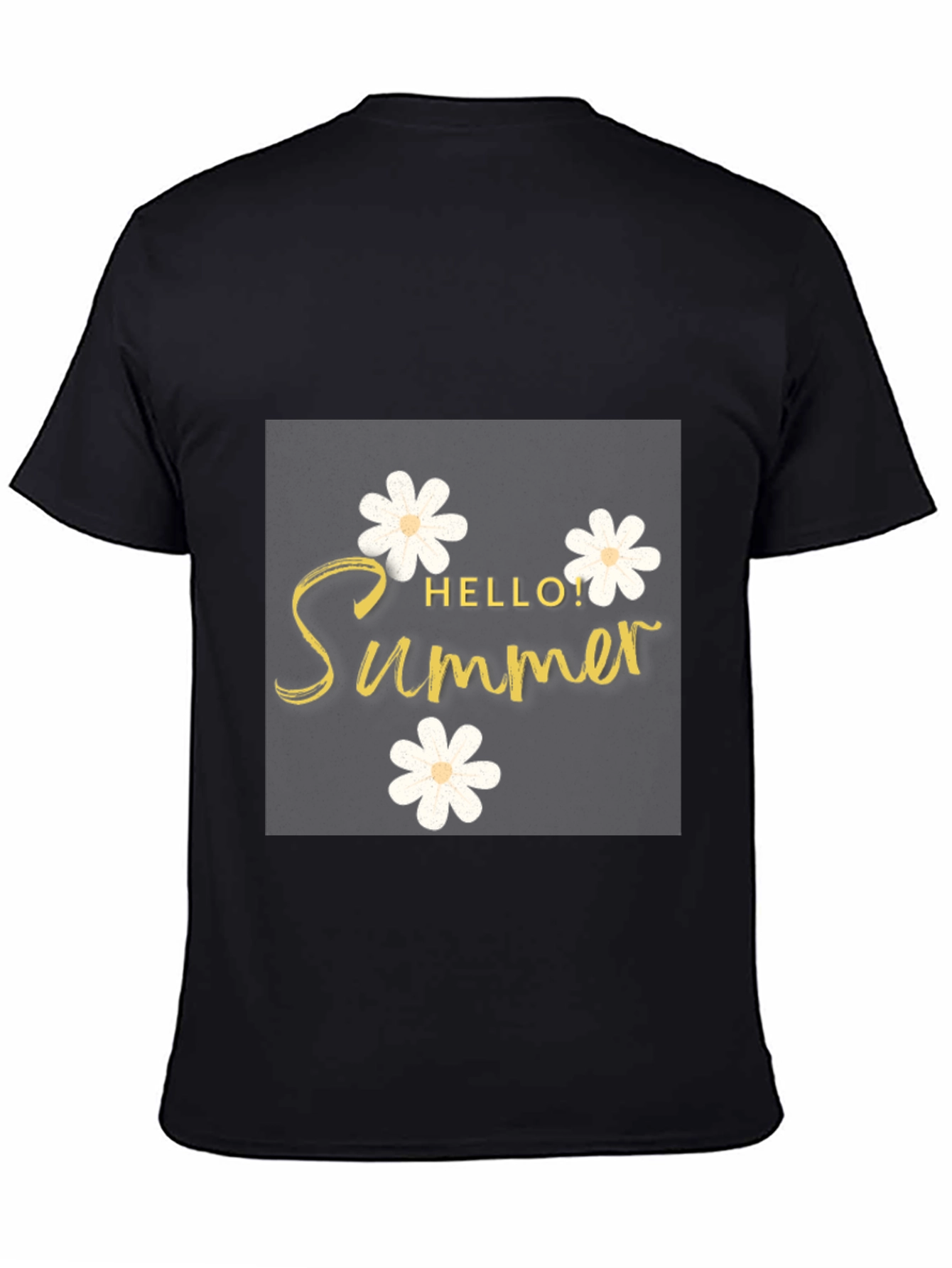 Hello Summer Black T-Shirt with Floral Design