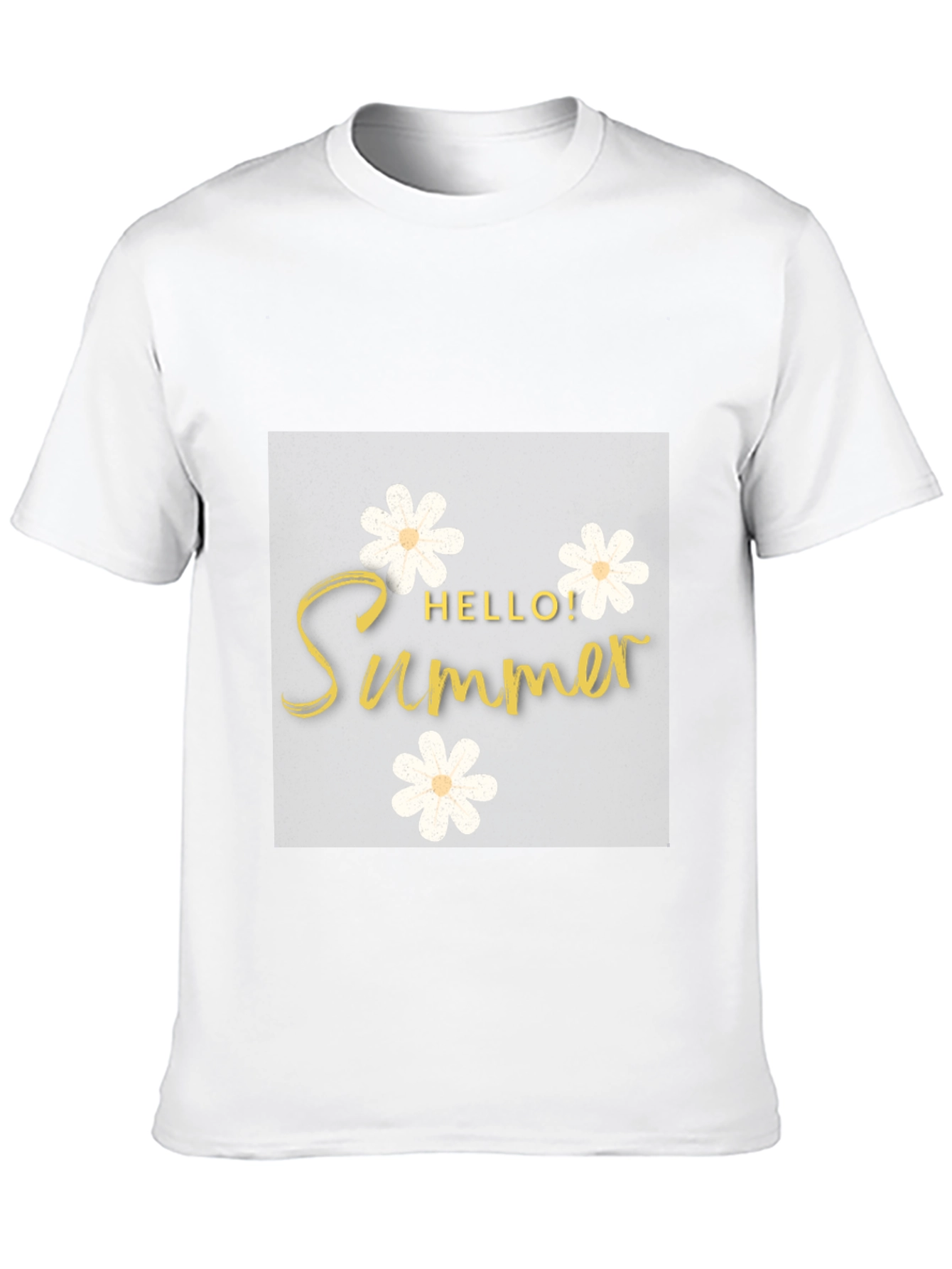 Hello Summer Black T-Shirt with Floral Design