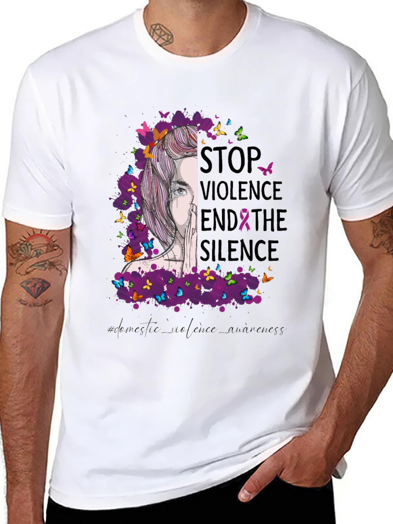 Stop Violence Awareness T-Shirt - Butterfly Design