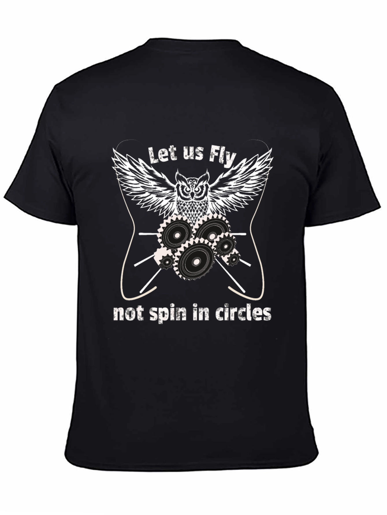 Owl Gears Black Graphic T-Shirt - Let Us Fly