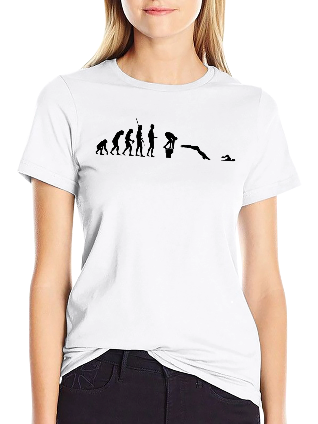 Evolution of Swimming Black T-Shirt